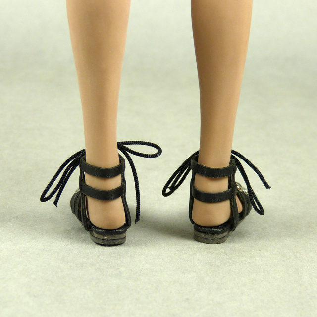 Nouveau Toys 1/6 Shoes Series - 1/6 Scale Female Black Gladiator Leather Strap Sandal Shoes